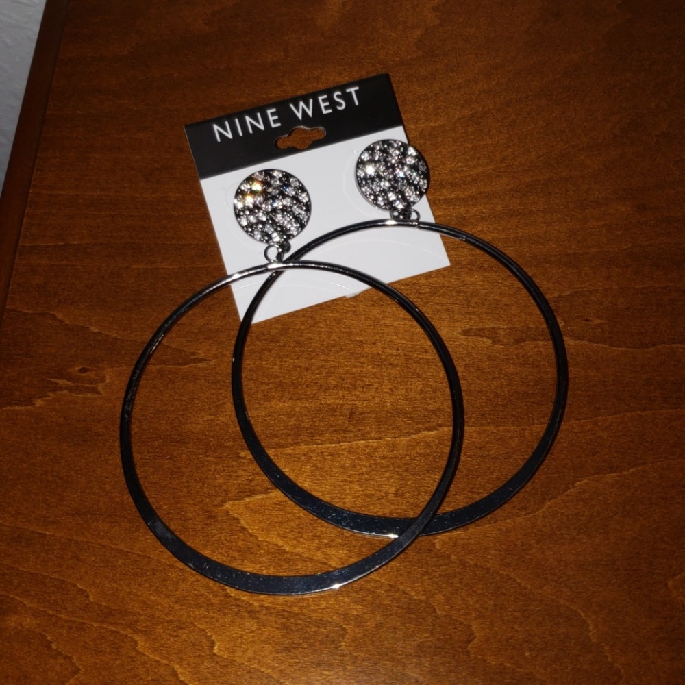 Nine West Gunmetal and Rhinestone large hoops